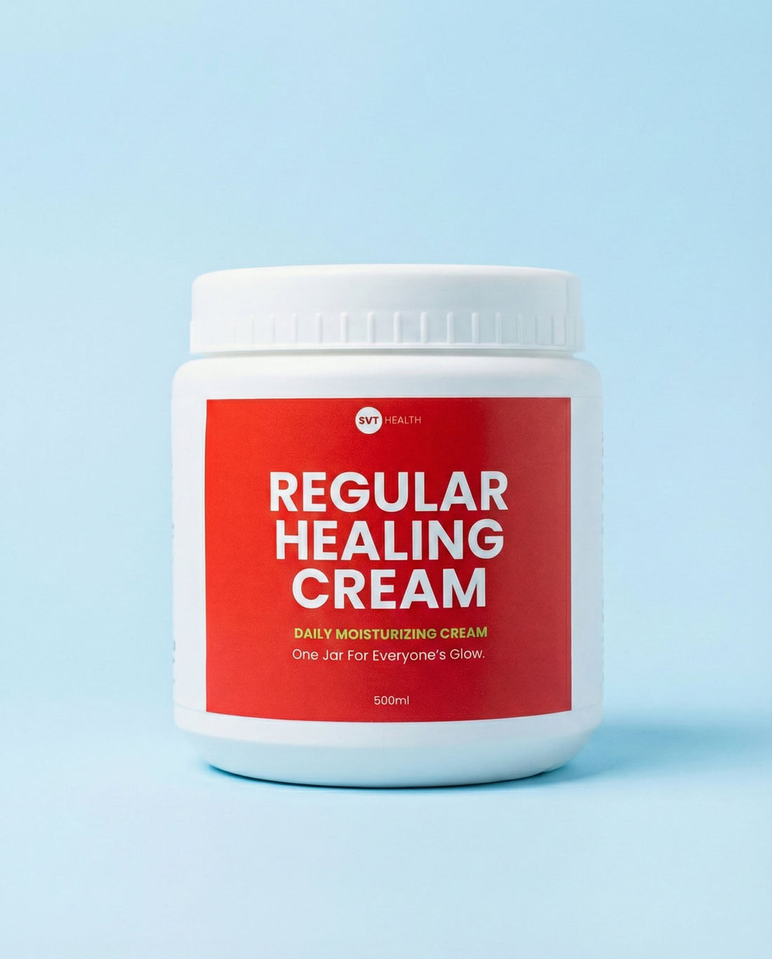 Jar of 'Regular Healing Cream' on a light blue background