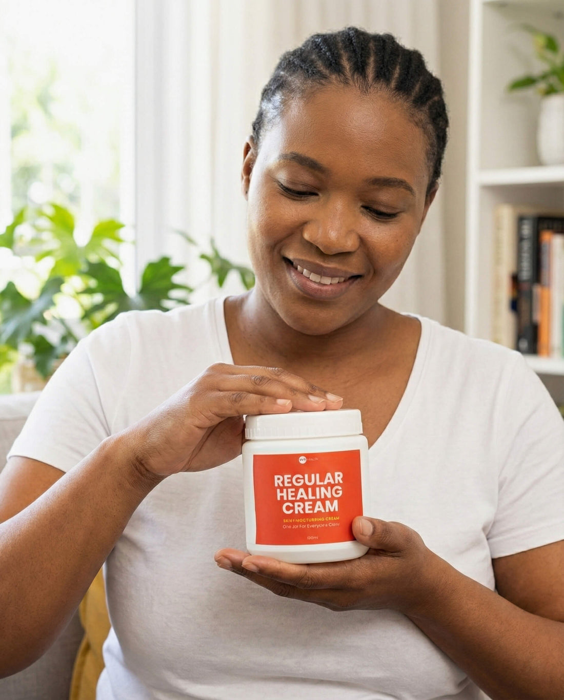Jar of 'Regular Healing Cream' on a light blue background